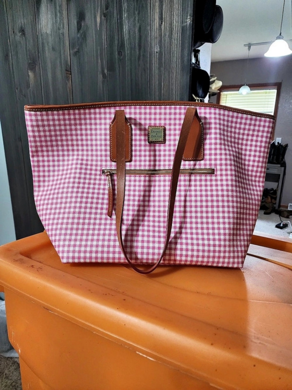 Dooney & Bourke Gingham II Large Tote Pink & White